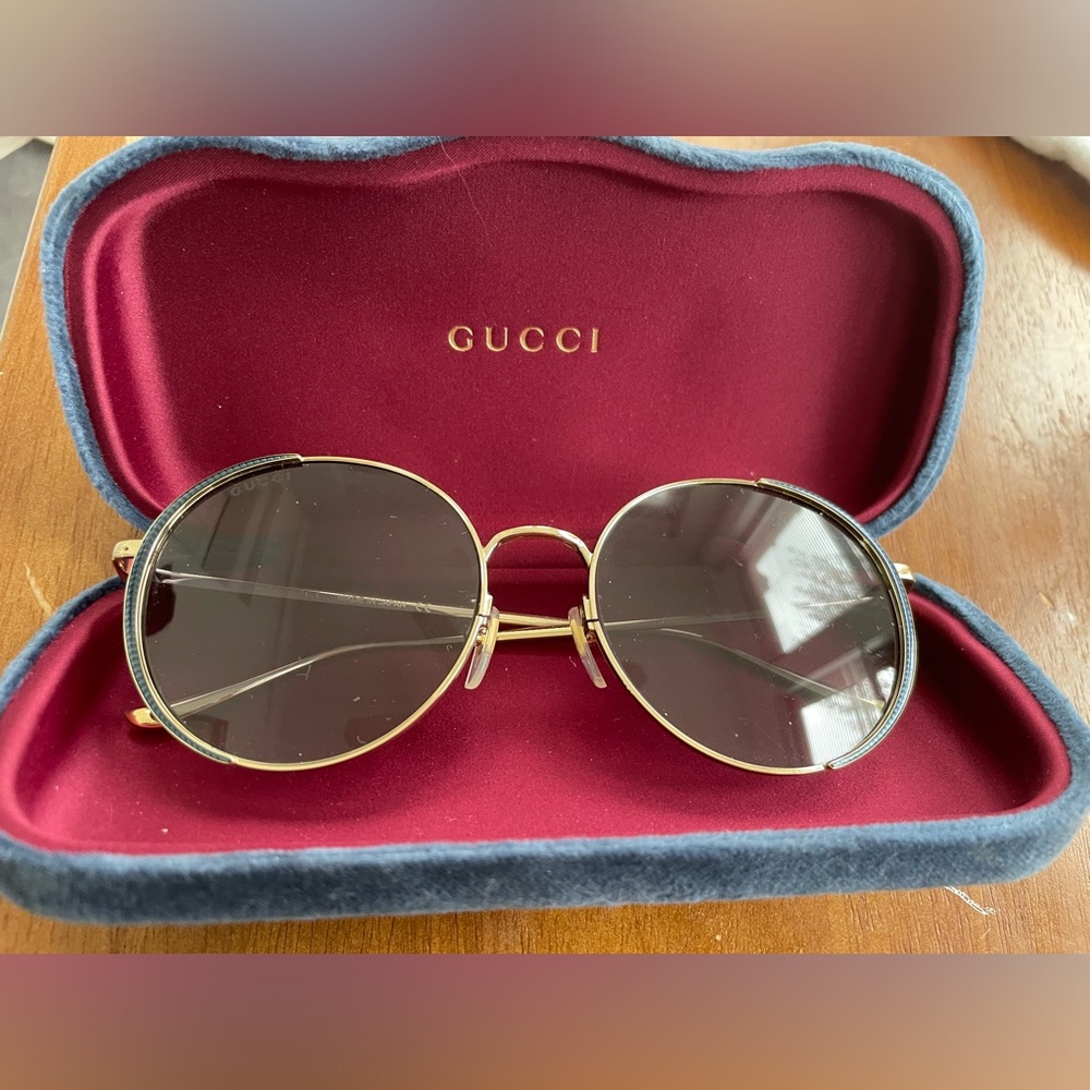 Gucci Round Blue Gold Sunglasses